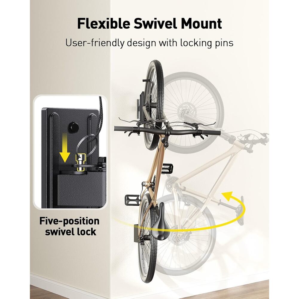 AM alphamount Swivel Bike Wall Mount, Metal Wall Bike Rack with Durable Sleeves, - Picture 4 of 6